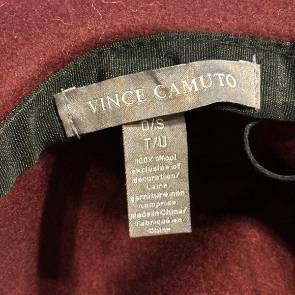 Vince Camuto 100% Wool Fedora w Gold Accents, Burgundy, 6”x7.5” Adjustable - Picture 6 of 8